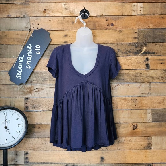 SALE-T. La Anthropology women's navy blue boho peplum shirt size xs - Picture 1 of 10